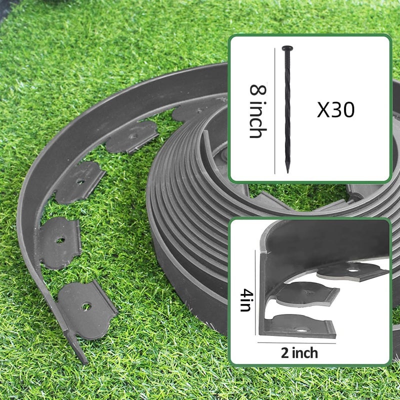 maebeacae 33FT Landscape Edging, 4 in Tall Garden Edging Borders with 30 Spikes,Flexible Lawn Edging Kit Plastic Mini Fence Borders for Grass Flower Beds, Pavement,Yard -Grey - Image 3
